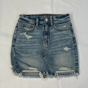 American Eagle Super Stretch Ripped Jean Denim Mini Skirt - Size 00